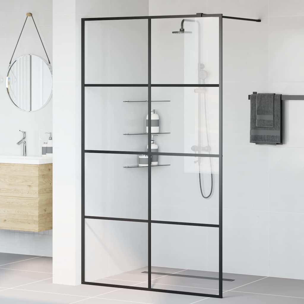 Vidaxl inloopdouchewand 115x195 cm esg-glas transparant en zwart