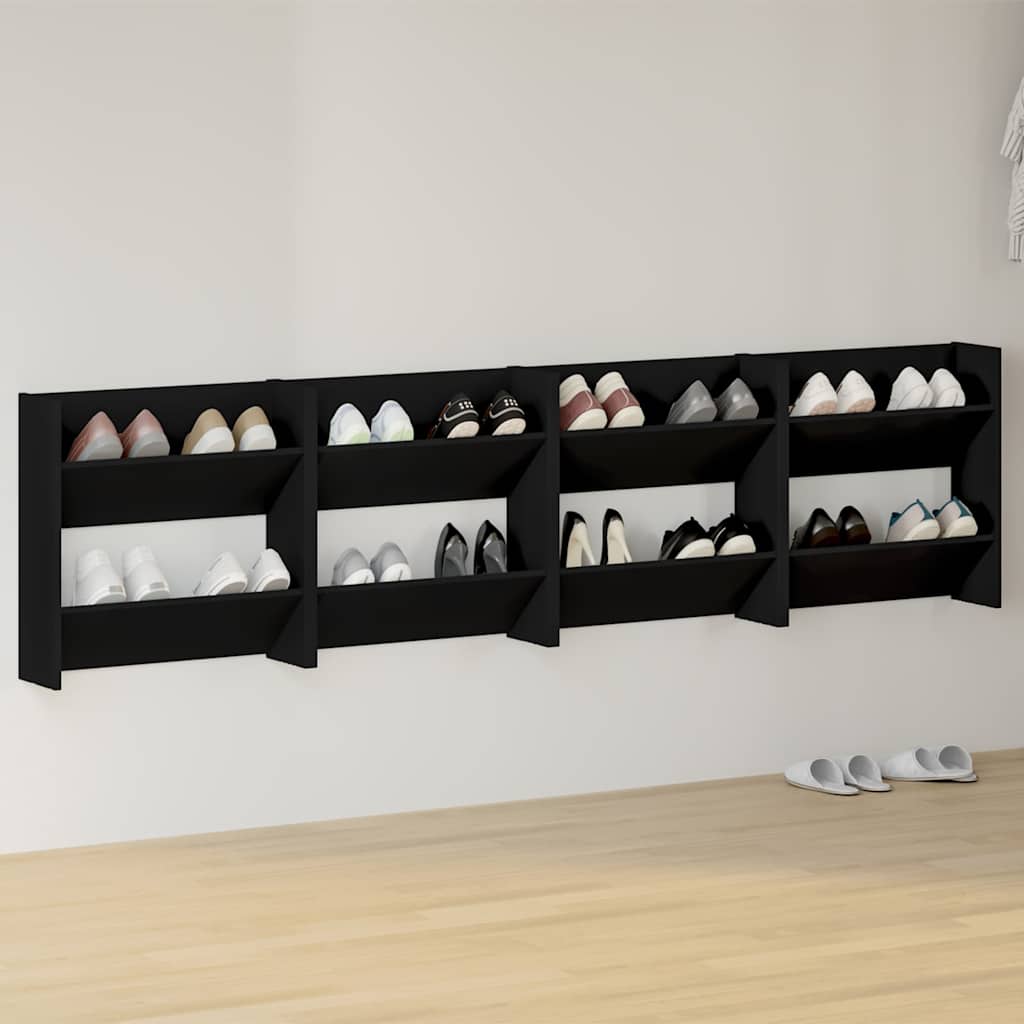 Vidaxl wandschoenenkasten 4 st 60x18x60 cm bewerkt hout zwart