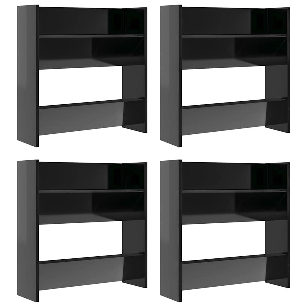 Vidaxl wandschoenenkasten 4 st 60x18x60 cm hout hoogglans zwart