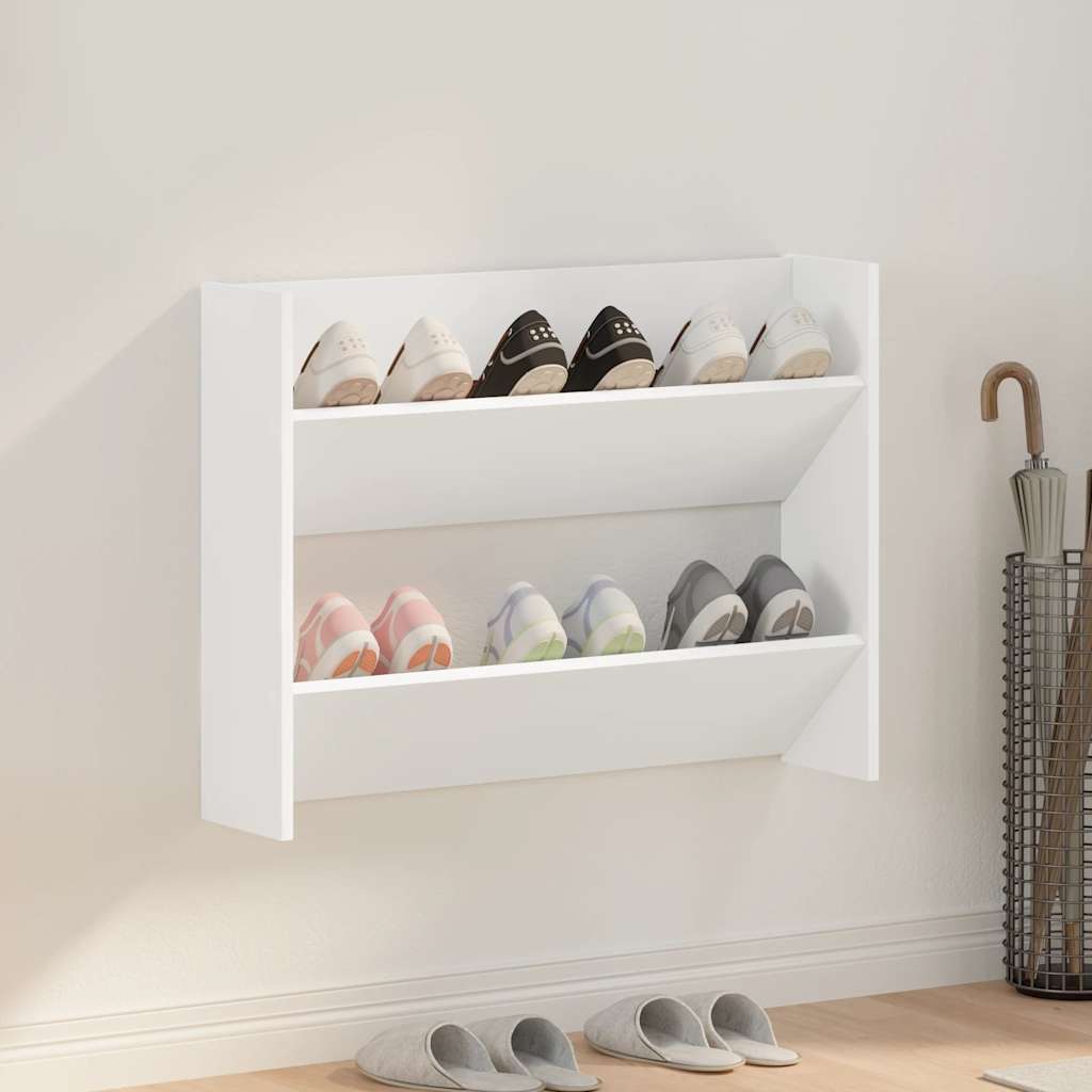 Vidaxl wandschoenenkast 80x18x60 cm bewerkt hout wit
