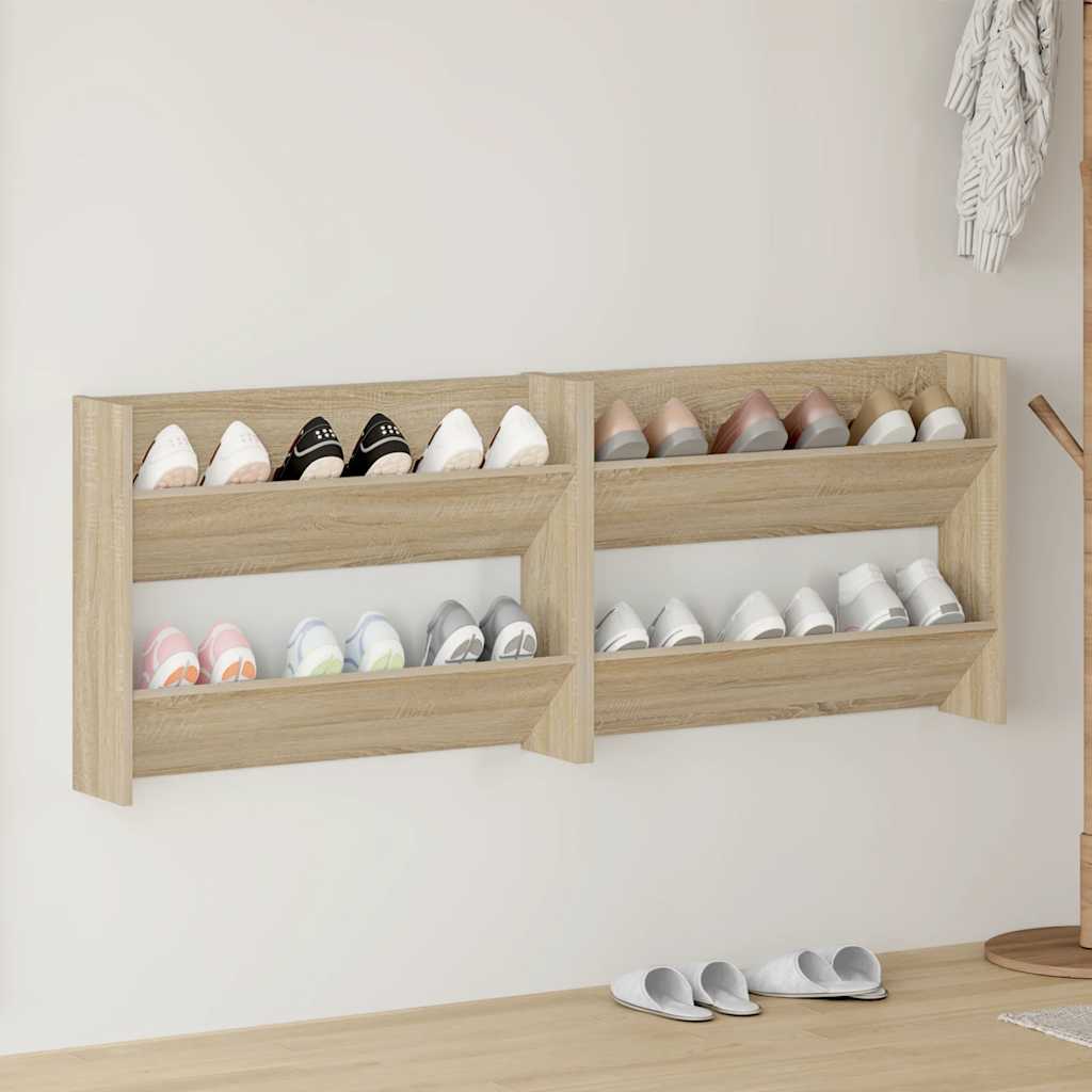Vidaxl wandschoenenkasten 2 st 80x18x60 cm spaanplaat sonoma eiken