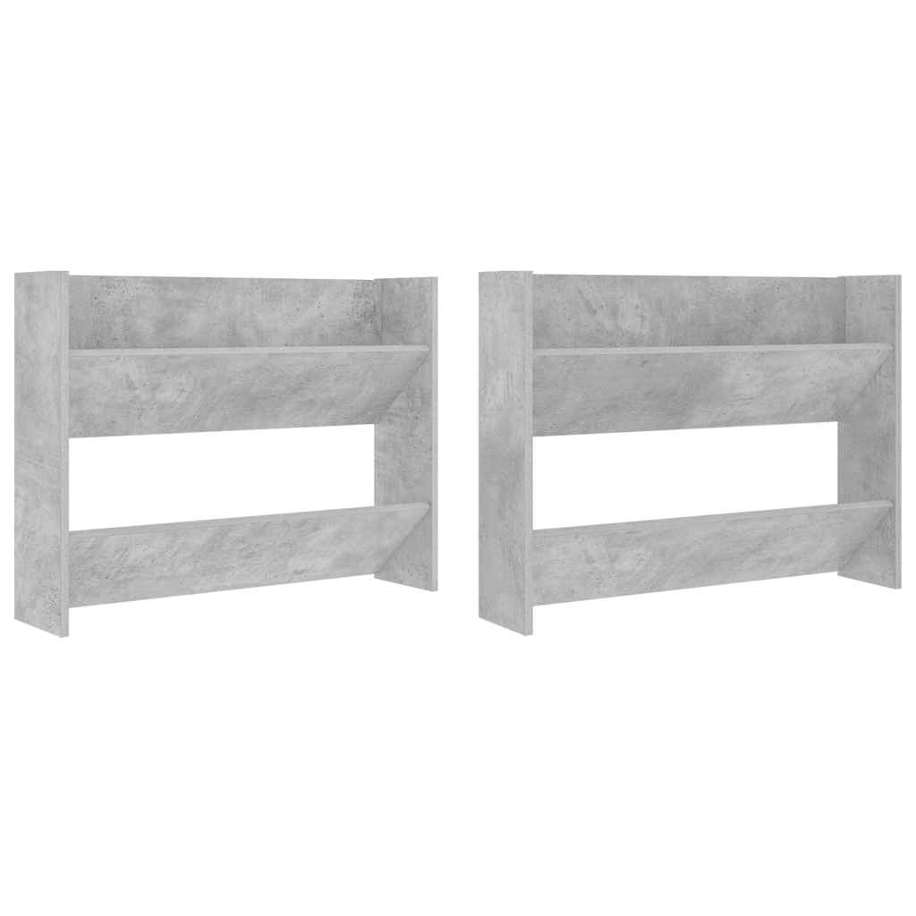 Vidaxl wandschoenenkasten 2 st 80x18x60 cm spaanplaat betongrijs
