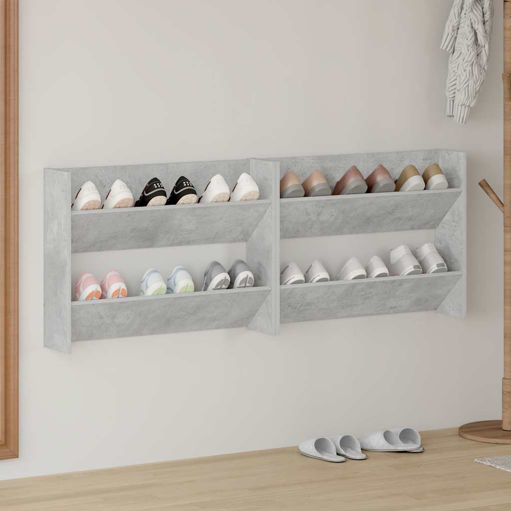 Vidaxl wandschoenenkasten 2 st 80x18x60 cm spaanplaat betongrijs
