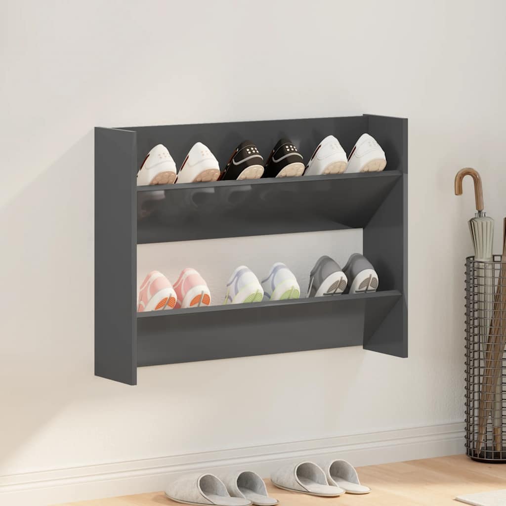 Vidaxl wandschoenenkast 80x18x60 cm bewerkt hout hoogglans grijs