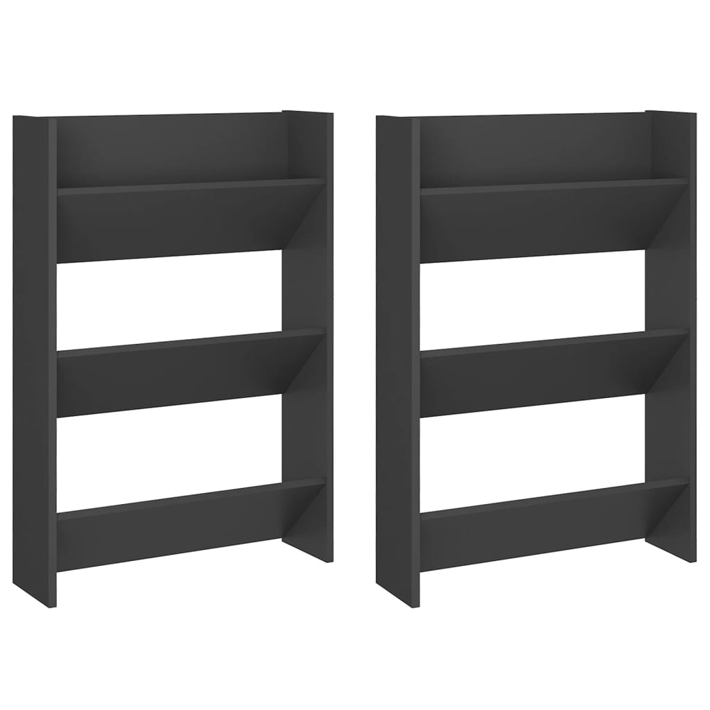 Vidaxl wandschoenenkasten 2 st 60x18x90 cm bewerkt hout grijs