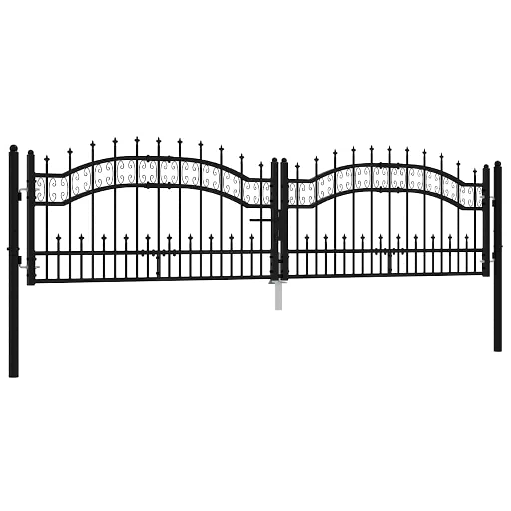 Vidaxl hekpoort met speerpunt zwart 305x75 cm gepoedercoat staal
