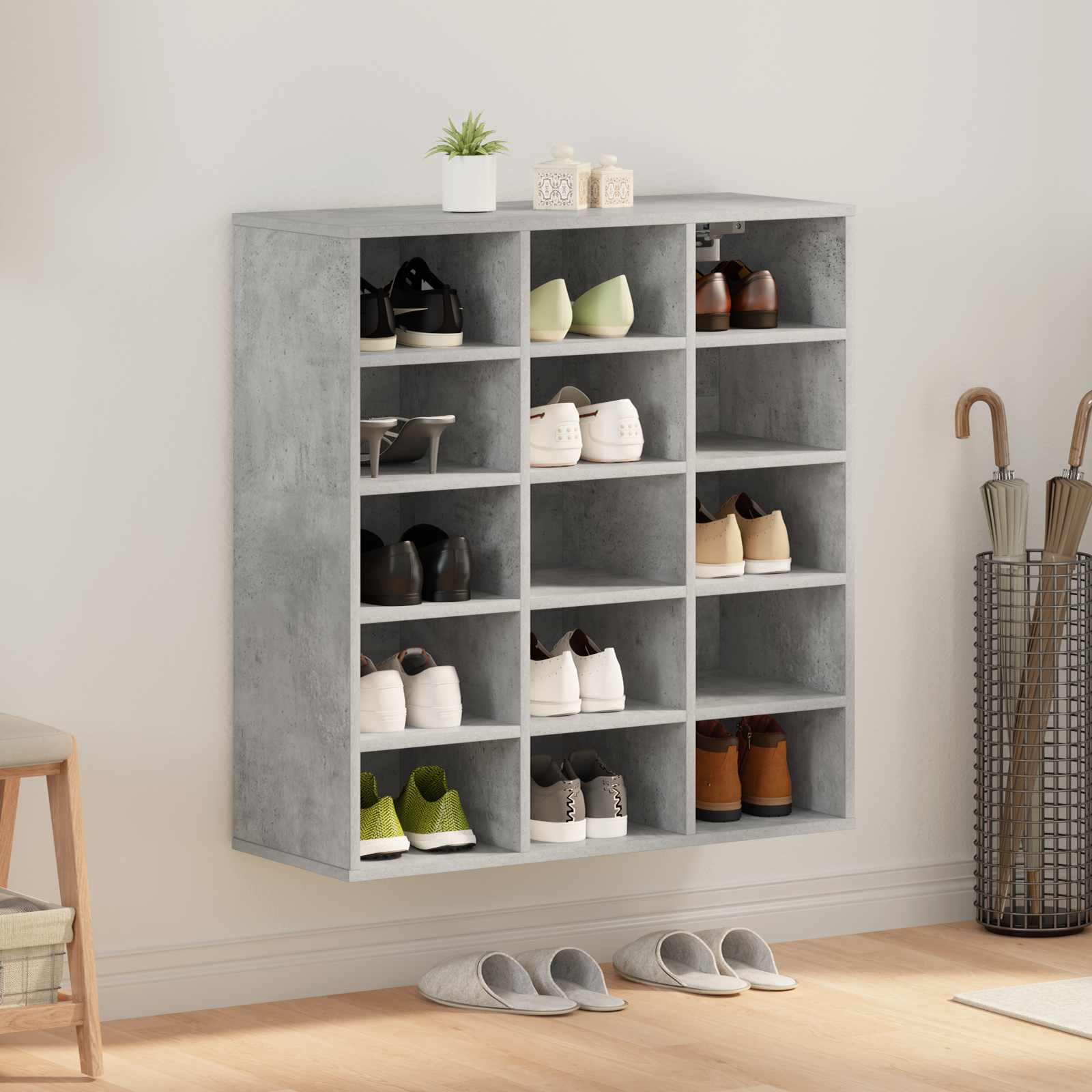 Vidaxl schoenenkast 77,5 x 30 x 83,5 cm bewerkt hout betongrijs