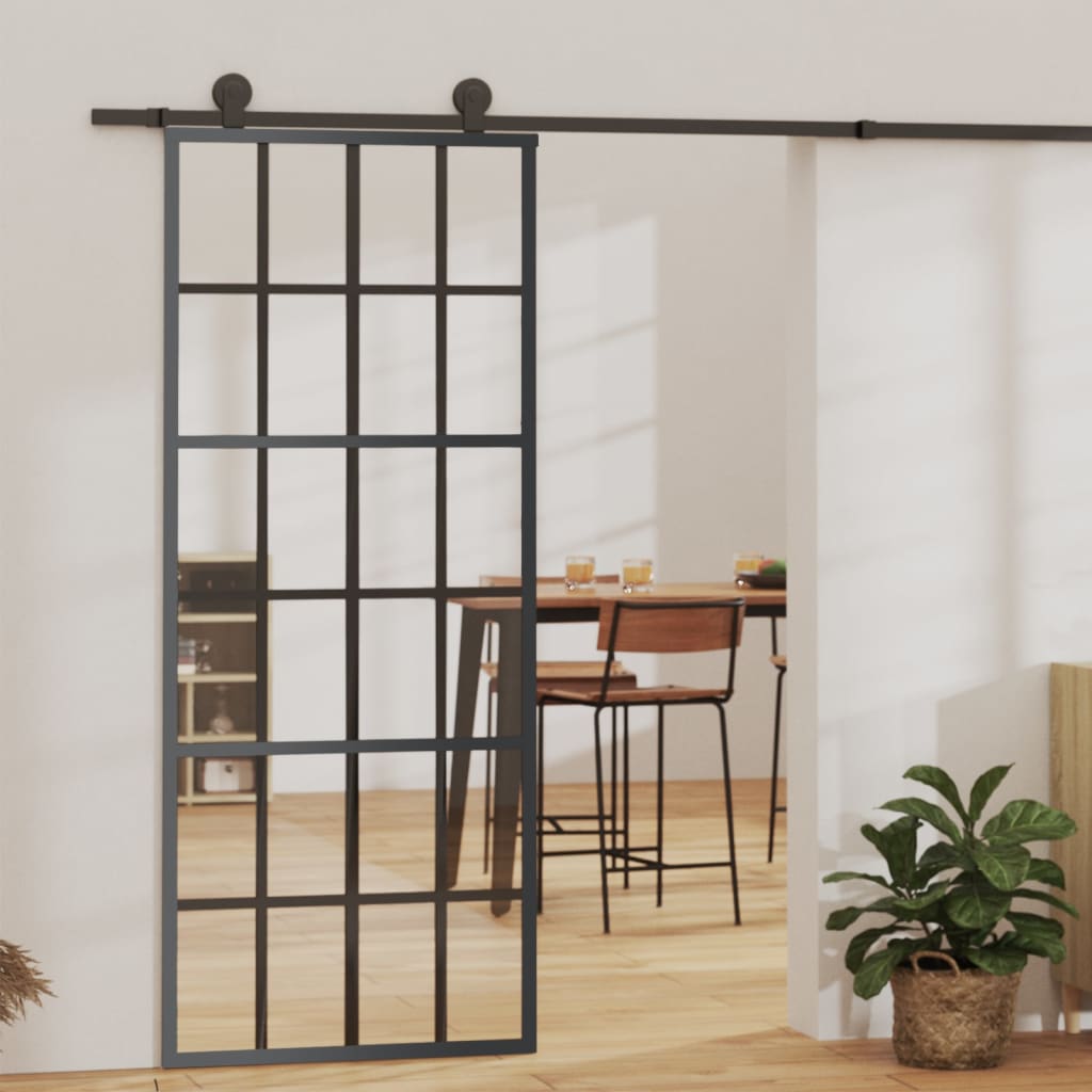 Vidaxl schuifdeur met beslag 76x205 cm aluminium en esg-glas