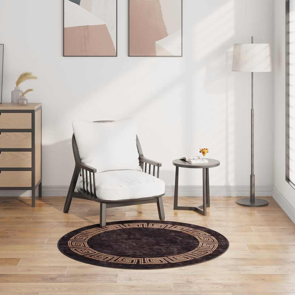 Vidaxl vloerkleed wasbaar antislip ø120 cm zwart en goudkleurig