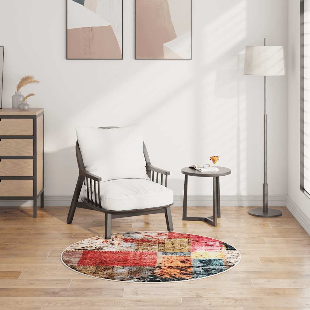 Vidaxl vloerkleed wasbaar antislip patchwork ø120 cm meerkleurig