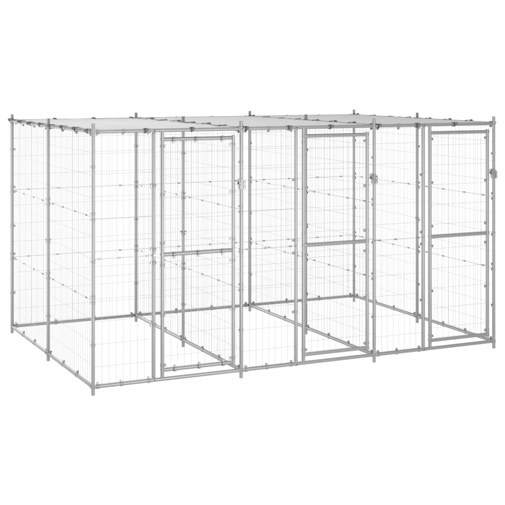 VidaXL Hondenkennel met dak 7,26 m² gegalvaniseerd staal