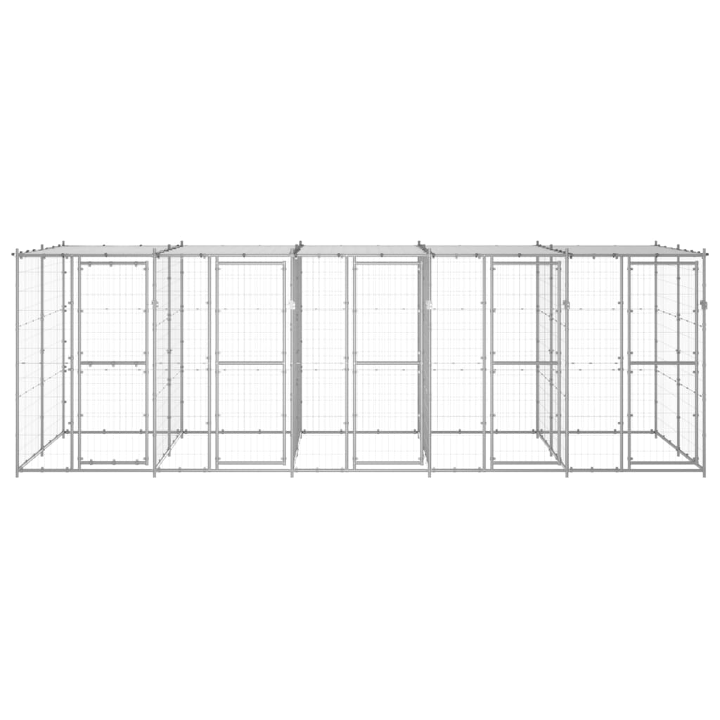 VidaXL Hondenkennel met dak 12,1 m² gegalvaniseerd staal