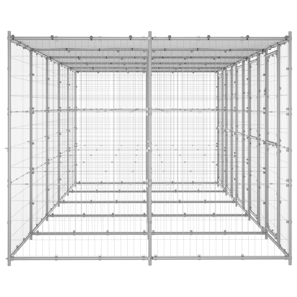 VidaXL Hondenkennel met dak 12,1 m² gegalvaniseerd staal