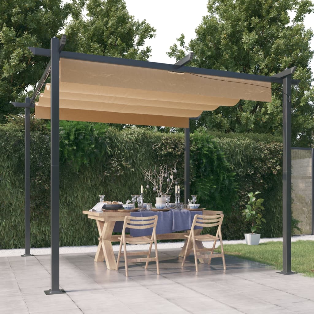 Vidaxl tuinprieel met uittrekbaar dak 3x3m taupe
