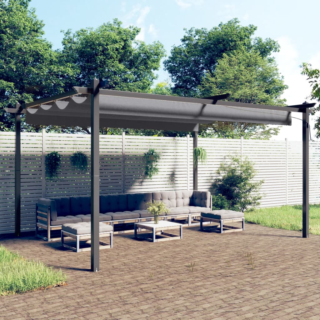 Vidaxl tuinprieel met uittrekbaar dak 4x3m antracietkleurig