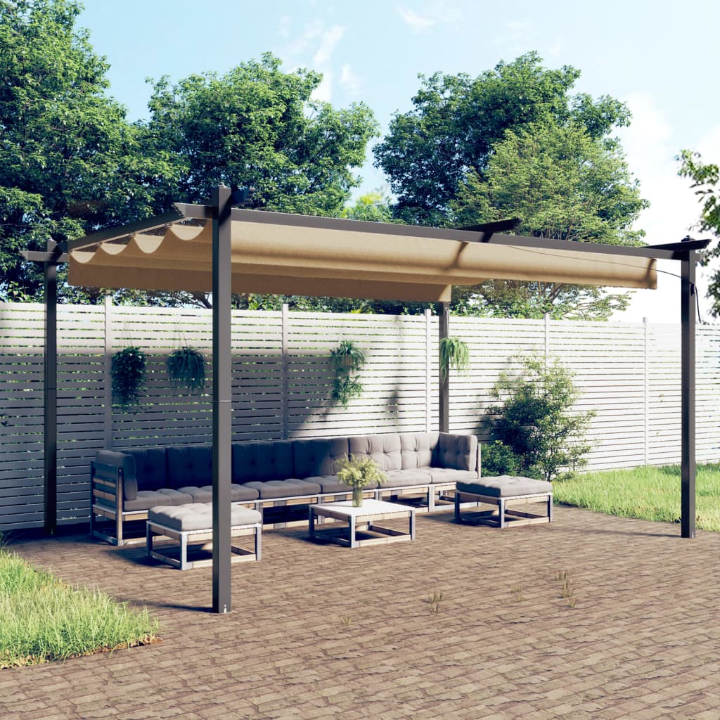 Vidaxl tuinprieel met uittrekbaar dak 4x3m taupe