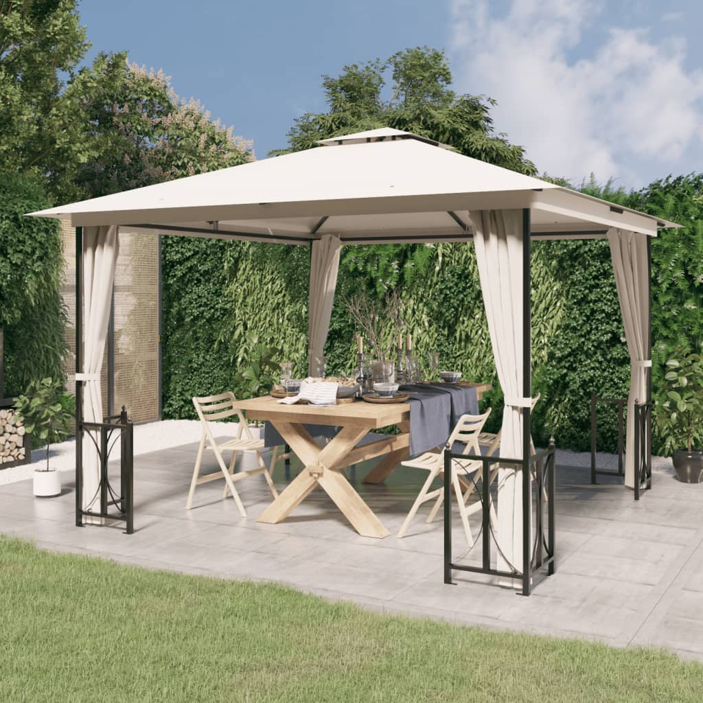 VidaXL Prieel met zijwanden en dubbel dak 3x3m crèmekleurig