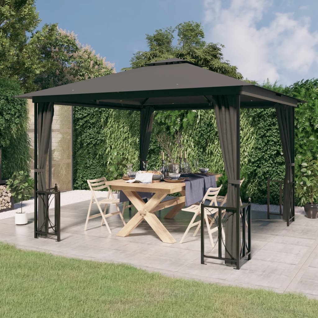 VidaXL Prieel met zijwanden en dubbel dak 3x3m antracietkleurig