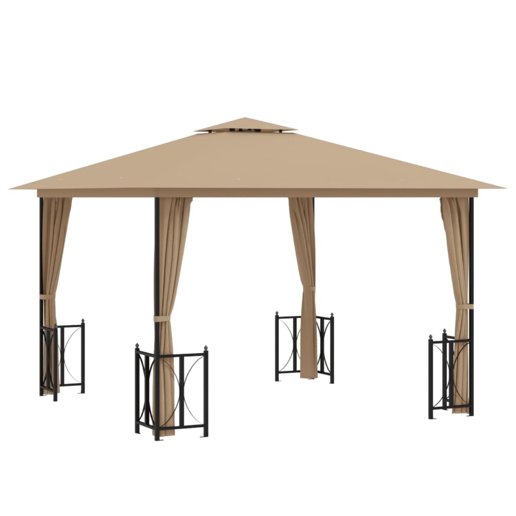 VidaXL Prieel met zijwanden en dubbel dak 3x3m taupe