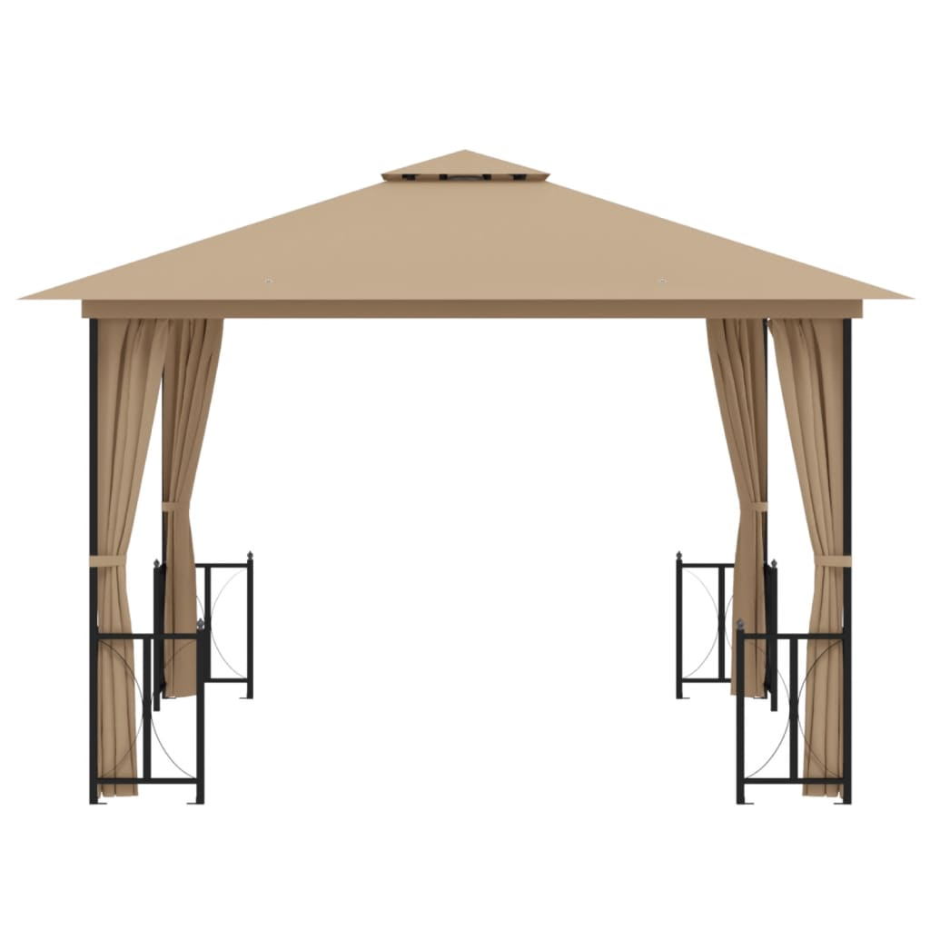 VidaXL Prieel met zijwanden en dubbel dak 3x3m taupe
