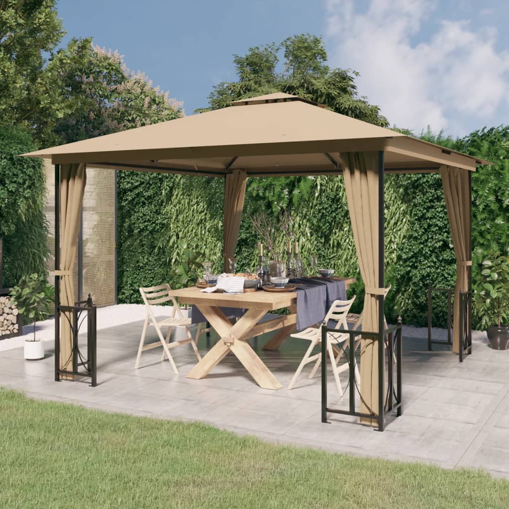 VidaXL Prieel met zijwanden en dubbel dak 3x3m taupe