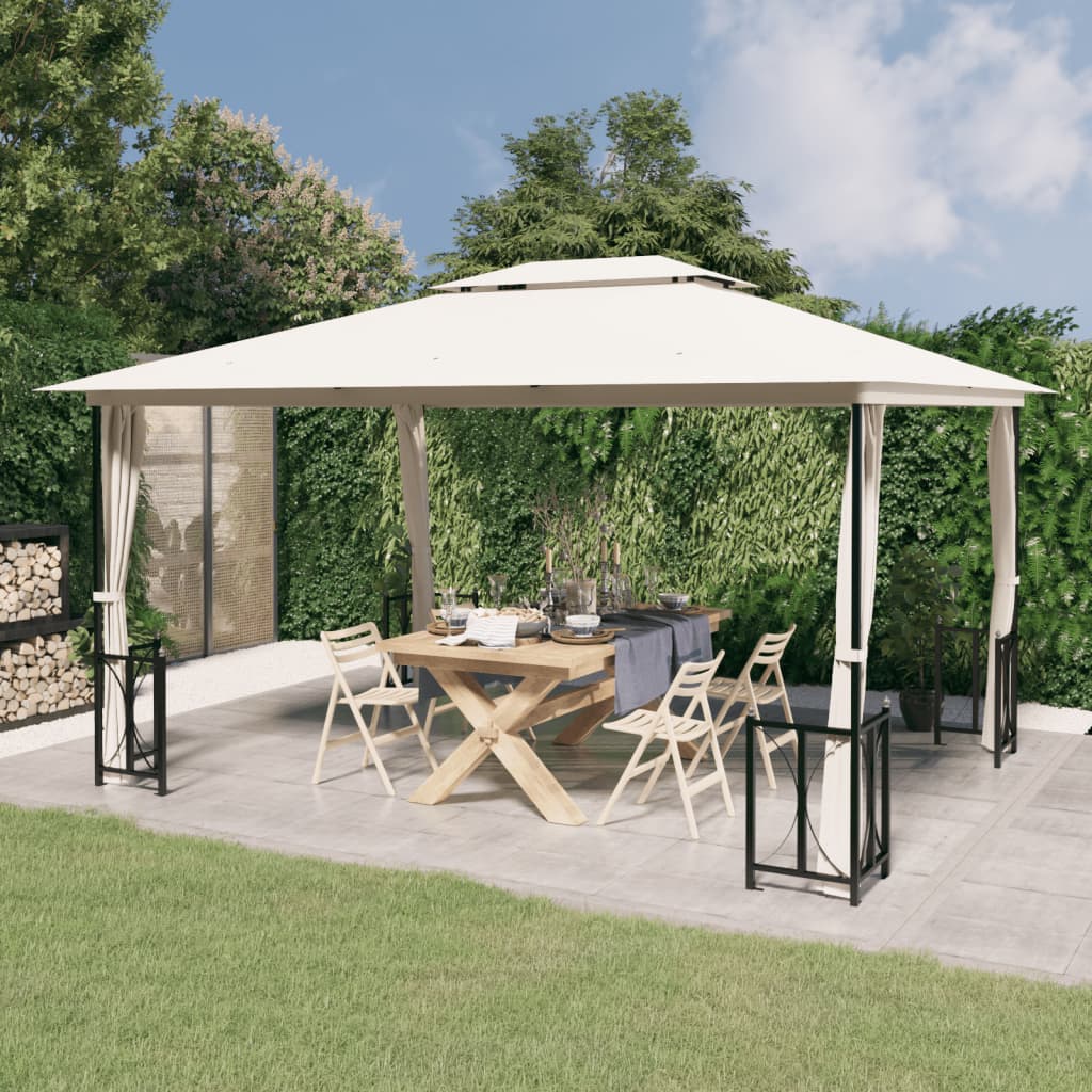 VidaXL Prieel met zijwanden en dubbel dak 3x4m crèmekleurig