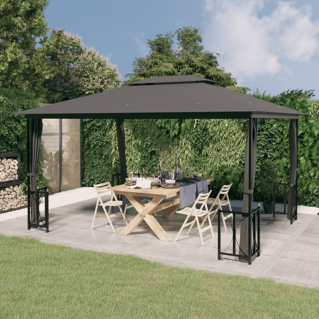 VidaXL Prieel met zijwanden en dubbel dak 3x4m antracietkleurig