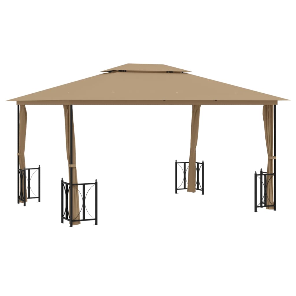 VidaXL Prieel met zijwanden en dubbel dak 3x4m taupe