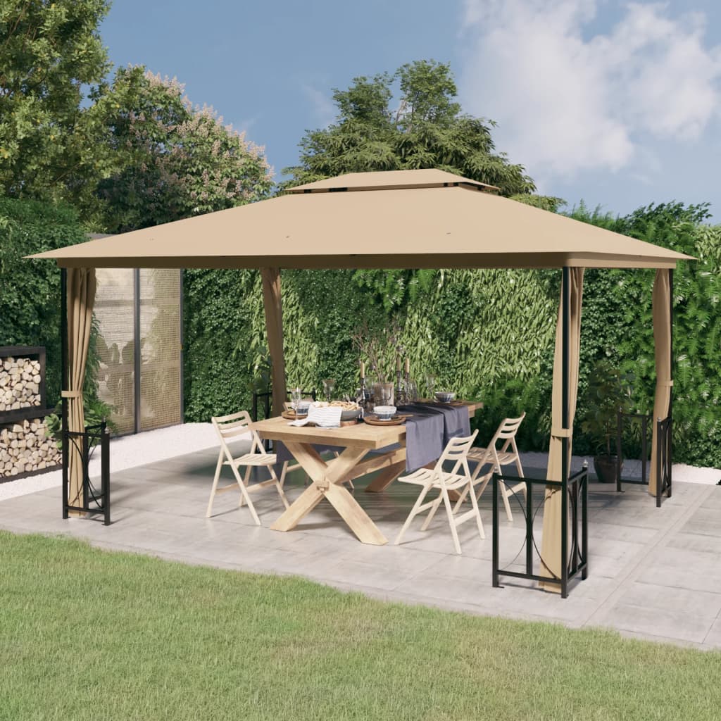 VidaXL Prieel met zijwanden en dubbel dak 3x4m taupe