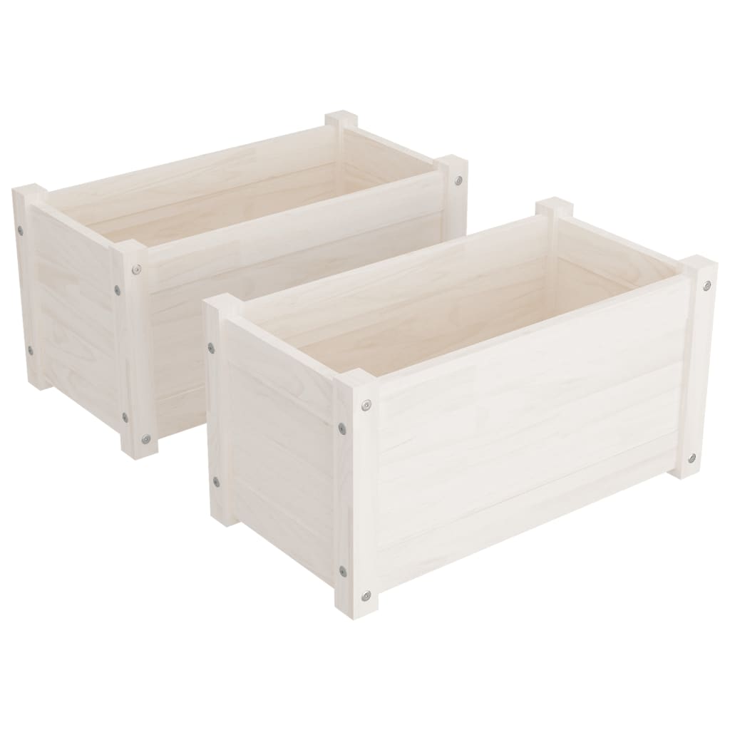 Vidaxl plantenbakken 2 st 60x31x31 cm massief groenhout wit