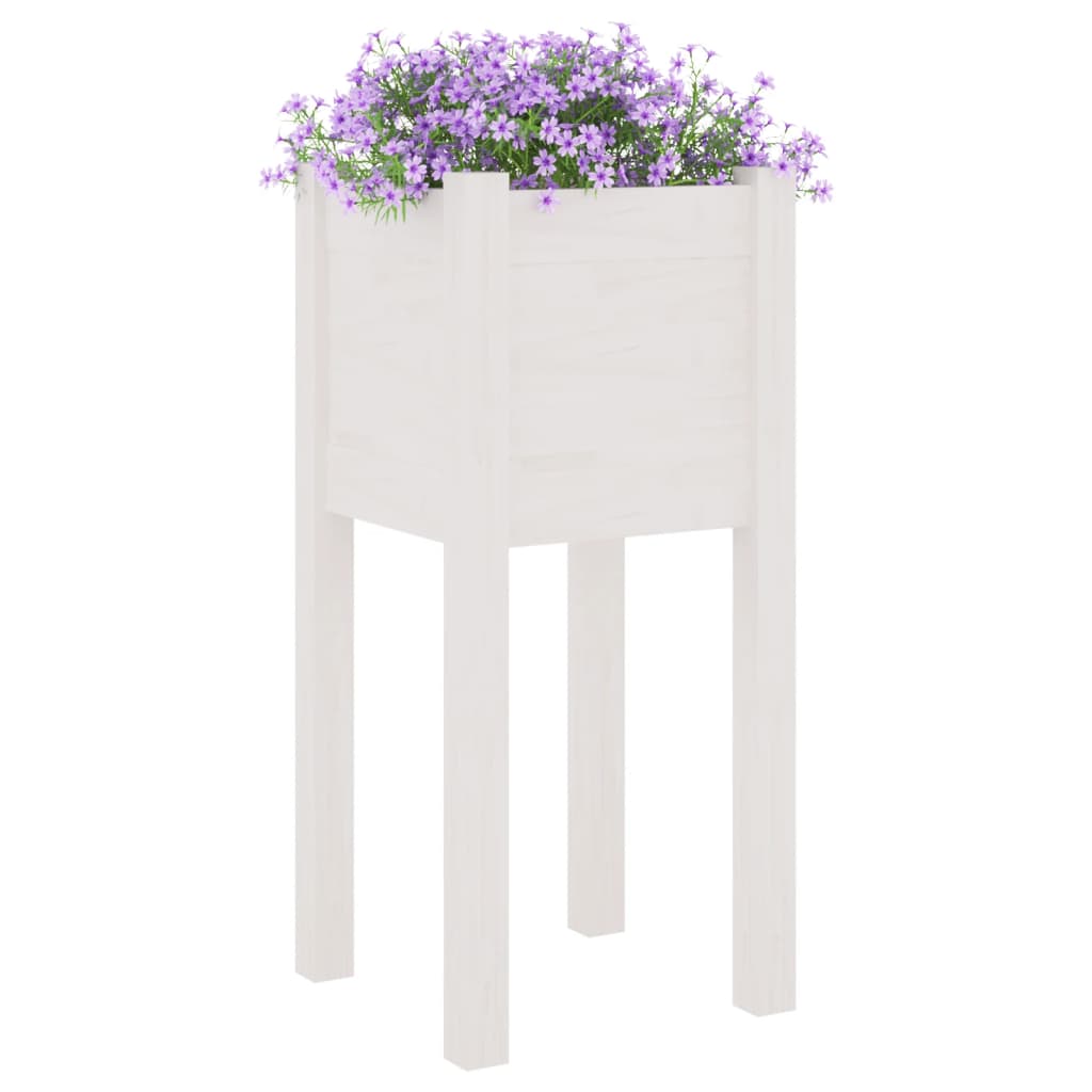 Vidaxl plantenbak 31x31x70 cm massief groenhout wit
