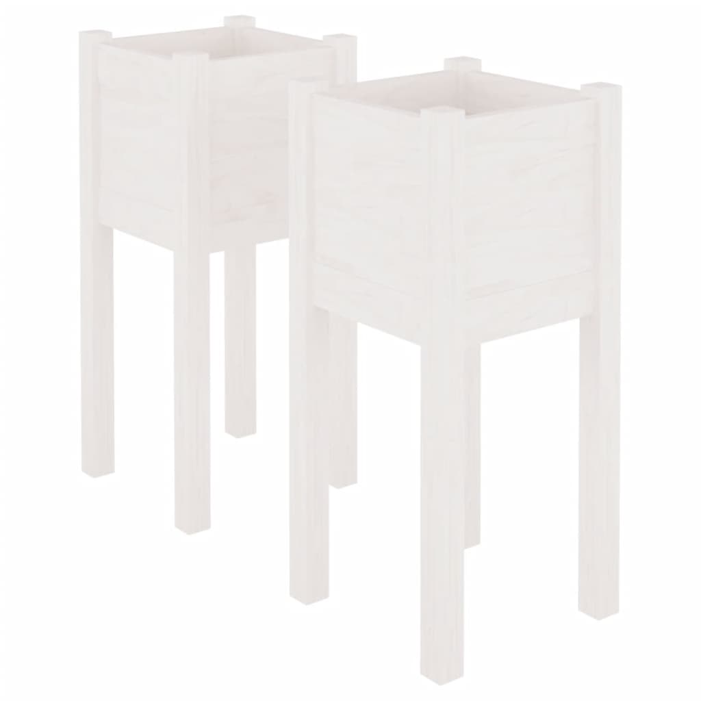 Vidaxl plantenbakken 2 st 31x31x70 cm massief groenhout wit