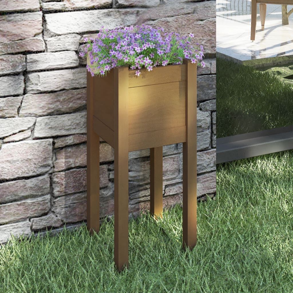 Vidaxl plantenbak 31x31x70 cm massief groenhout honingbruin