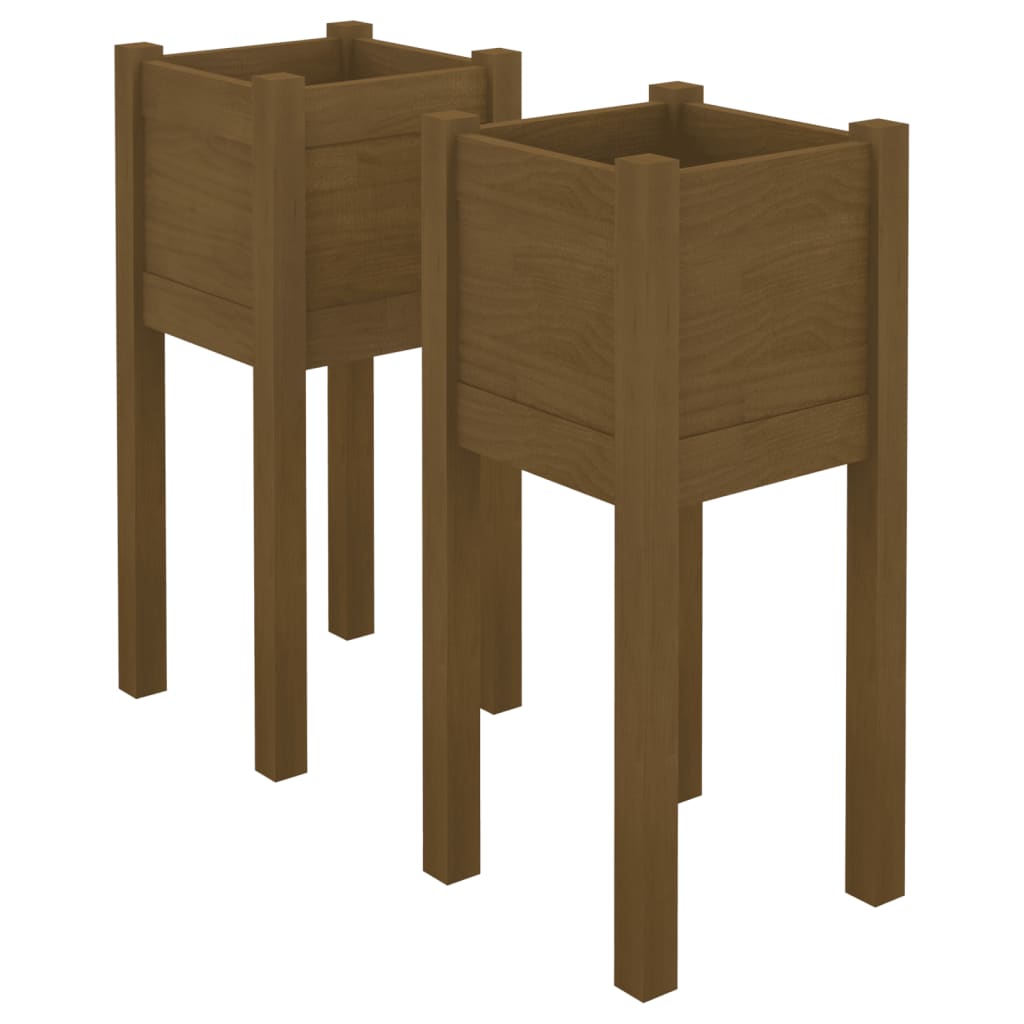 Vidaxl plantenbakken 2 st 31x31x70 cm massief groenhout honingbruin