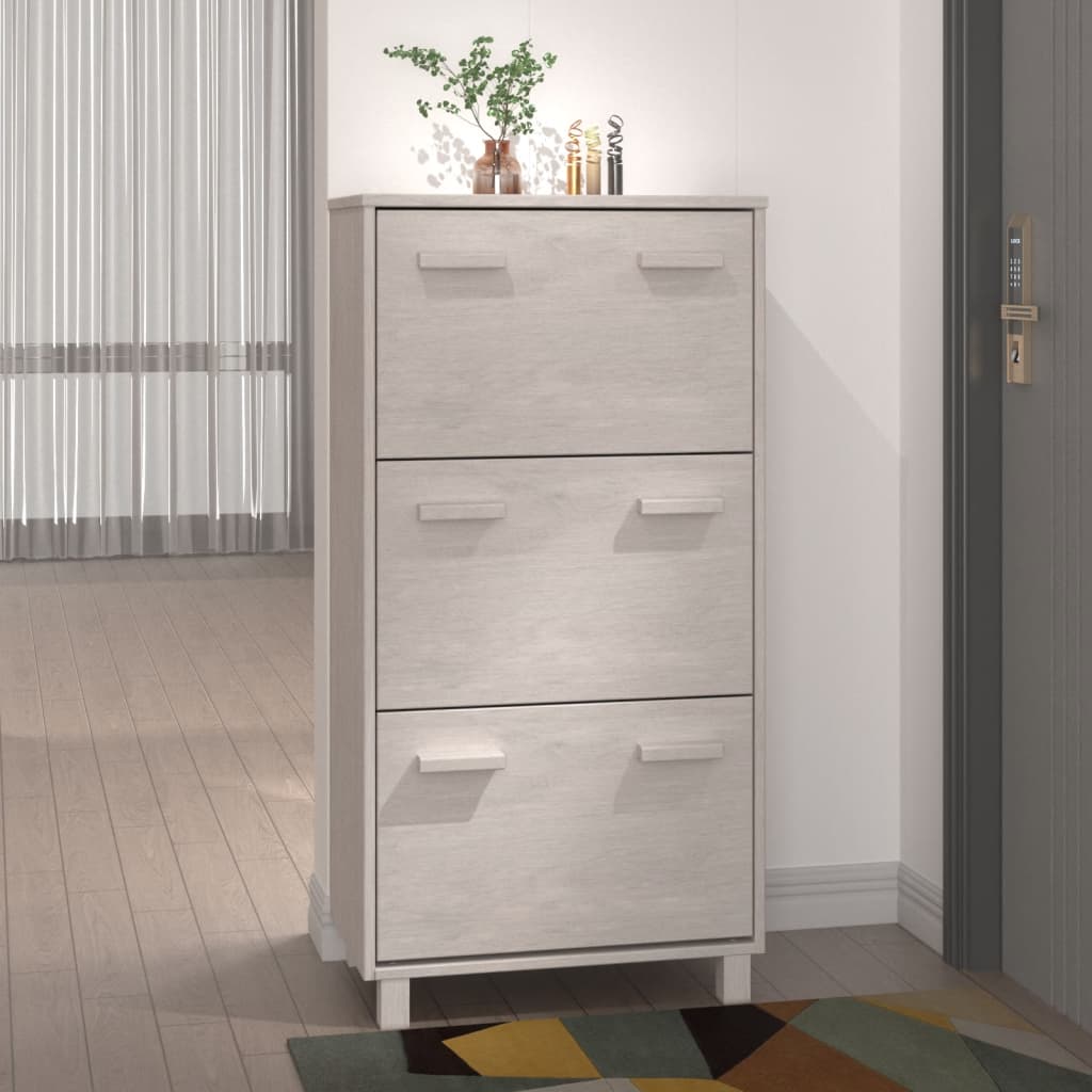 Vidaxl schoenenkast hamar 59,5x35x117 cm massief groenhout wit