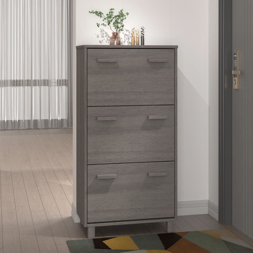 Vidaxl schoenenkast hamar 59,5x35x117 cm massief groenenhout lichtgrijs