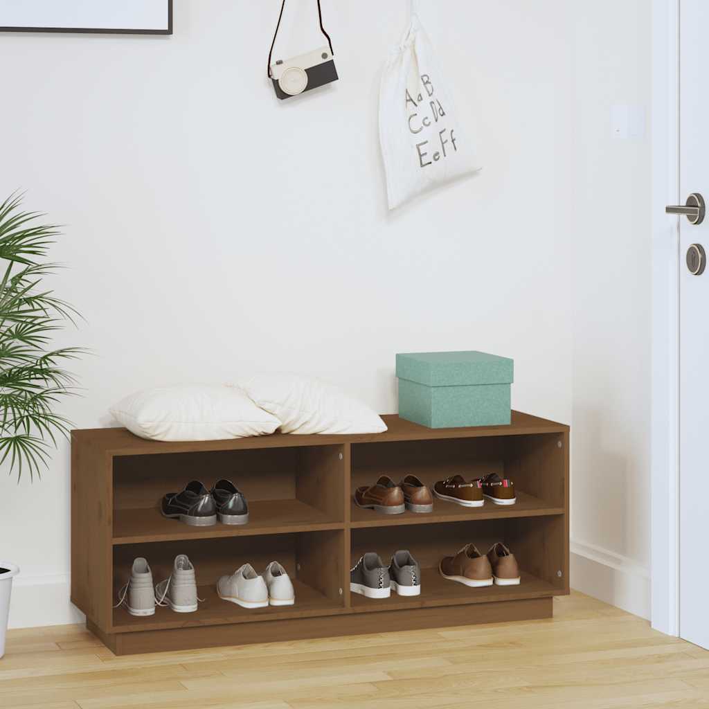 Vidaxl schoenenkast 110x34x45 cm massief groenhout honingbruin