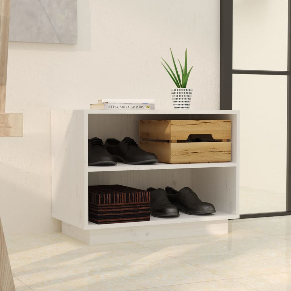 Vidaxl schoenenkast 60x34x45 cm massief groenhout wit