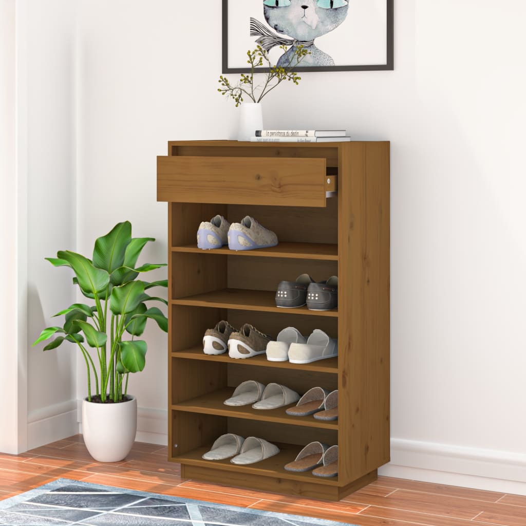 Vidaxl schoenenkast 60x34x105 cm massief groenhout honingbruin