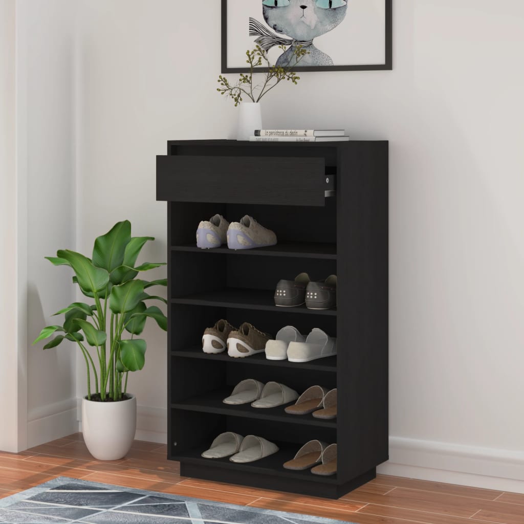 Vidaxl schoenenkast 60x34x105 cm massief groenenhout zwart