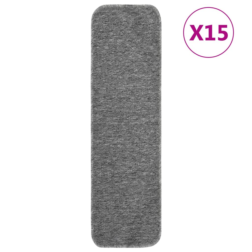 Vidaxl trapmatten 15 st antislip rechthoekig 75x20 cm grijs