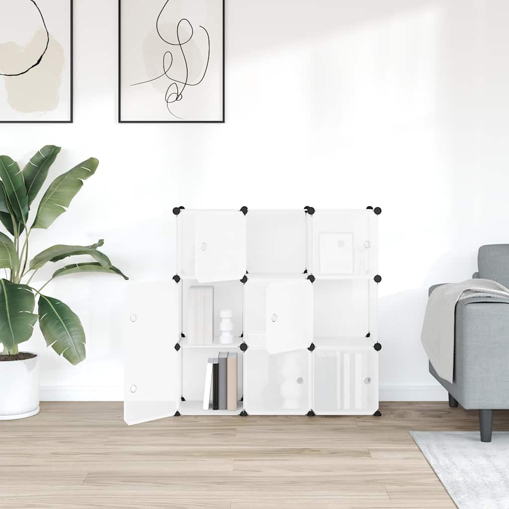 Vidaxl opbergkubus organizer met 9 kubussen en deuren transparant pp