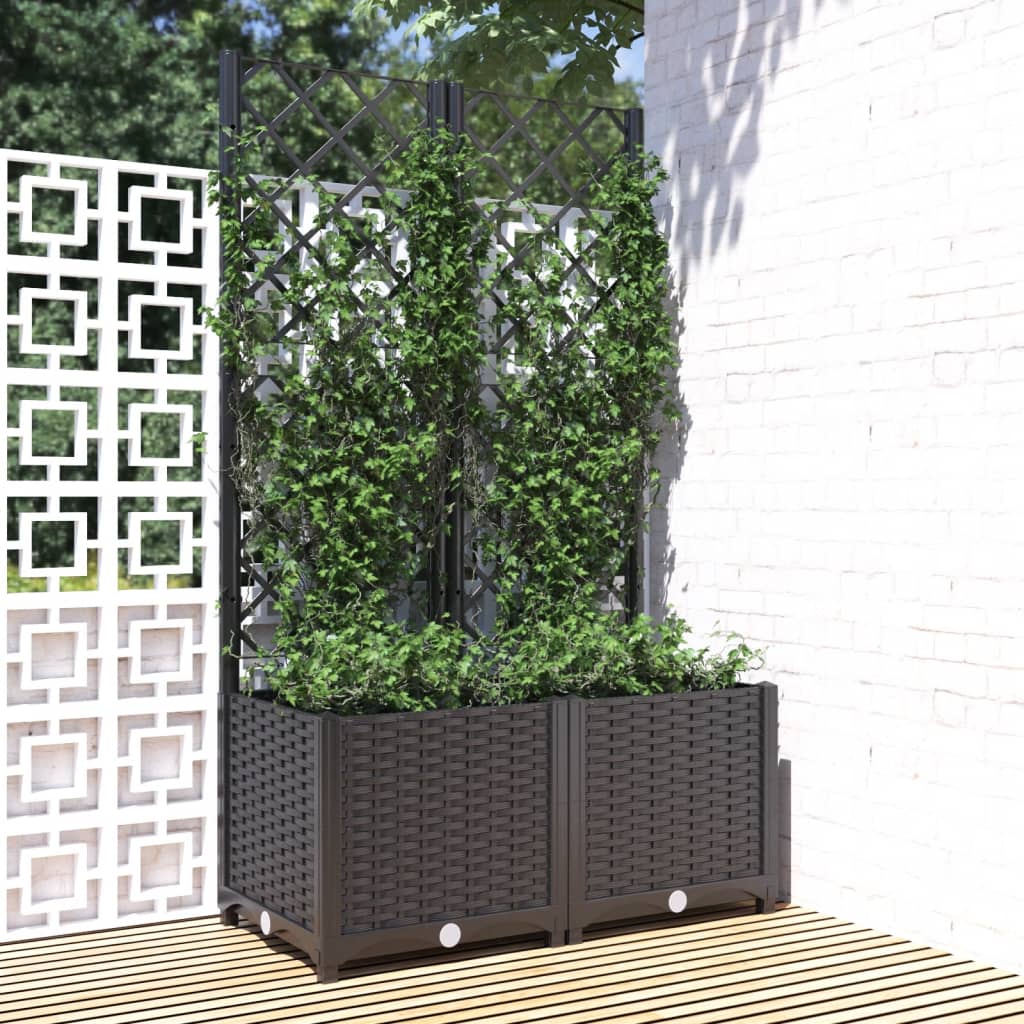 Vidaxl plantenbak met trellis zwart 80x40x136 cm pp