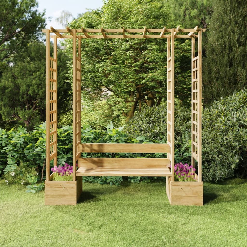 VidaXL Pergola met bank en plantenbakken geïmpregneerd groenenhout