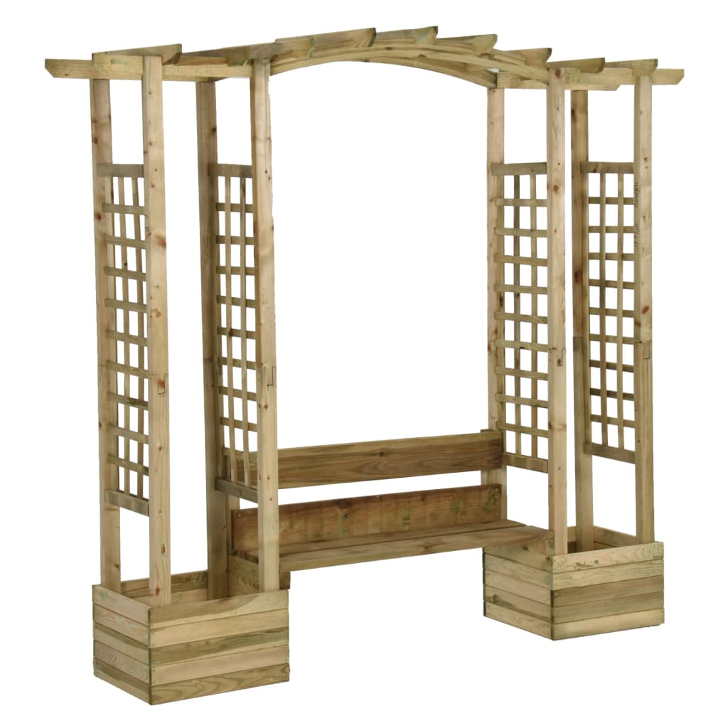 VidaXL Pergola met bank en plantenbakken geïmpregneerd groenenhout