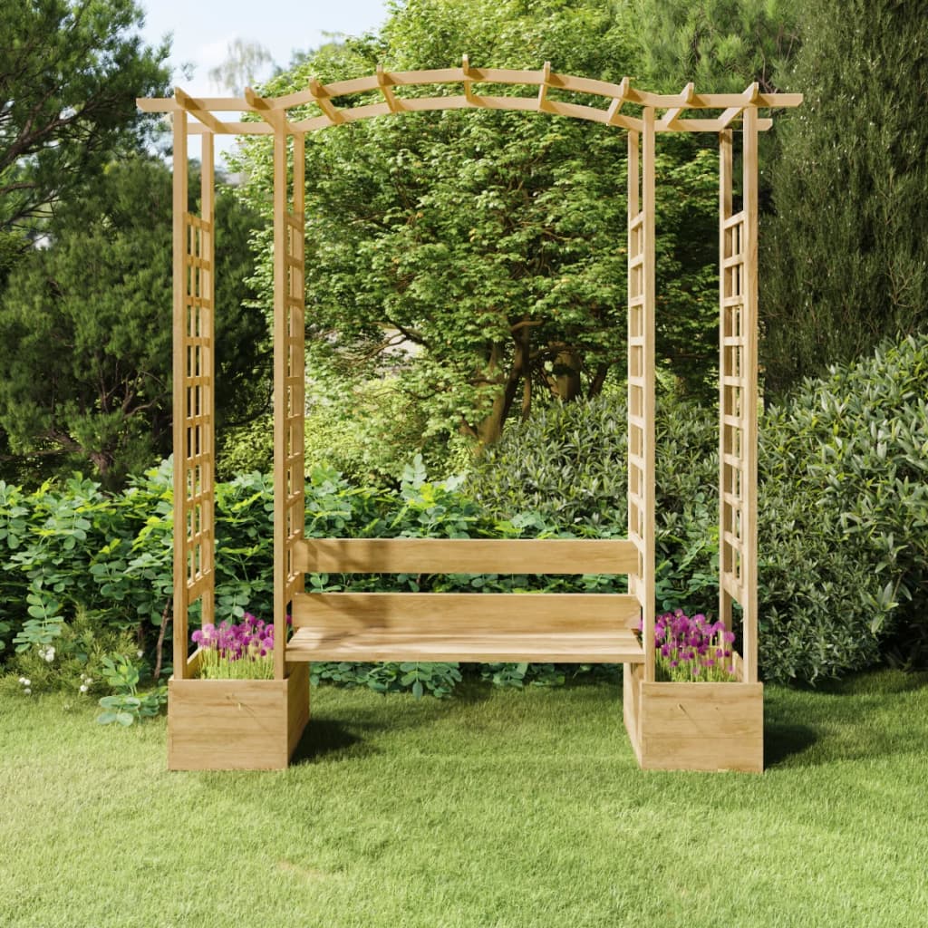 VidaXL Pergola met bank en plantenbakken geïmpregneerd groenenhout