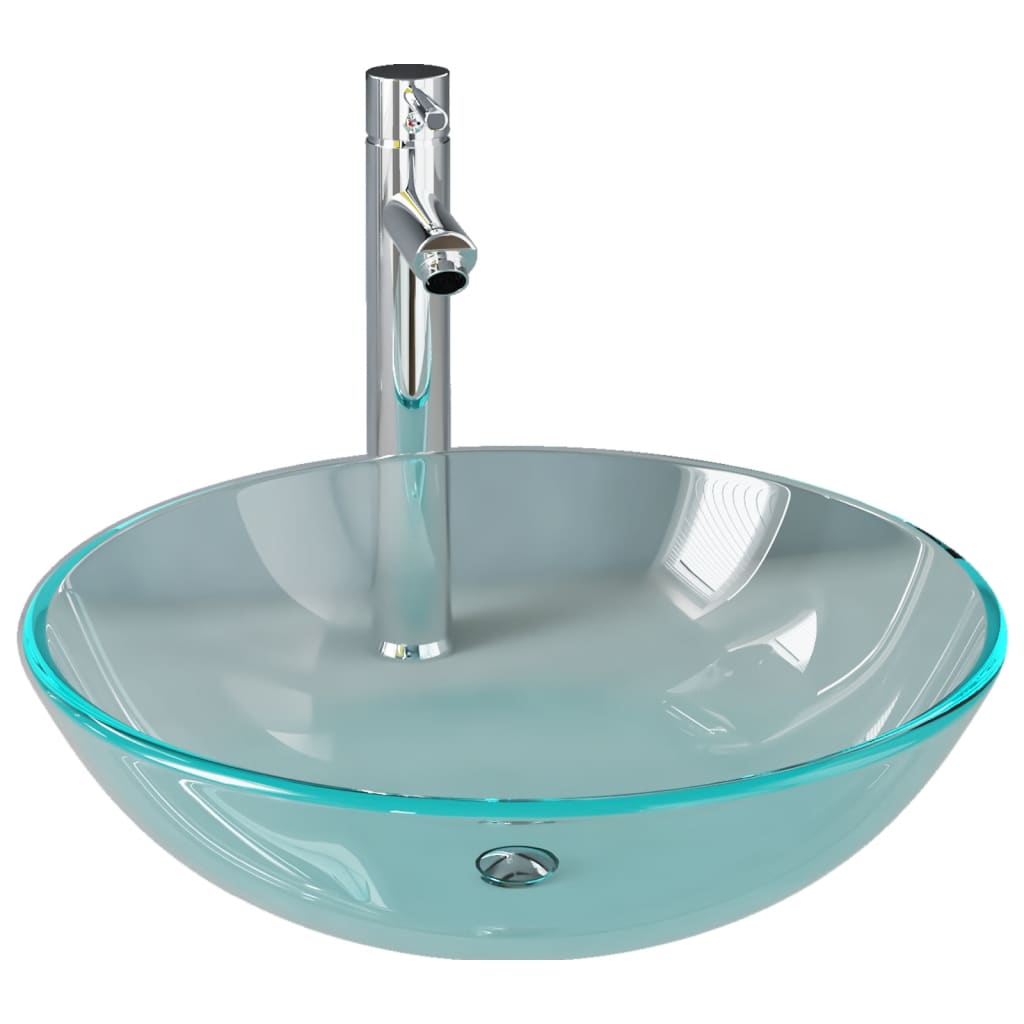Vidaxl wastafel met kraan en pop-up afvoer gehard glas transparant