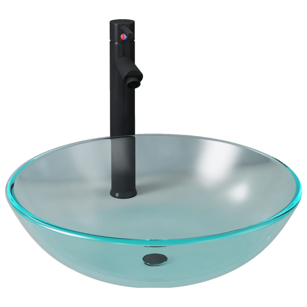 VidaXL Wastafel met kraan en pop-up afvoermat gehard glas