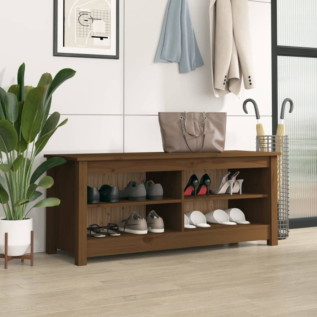 Vidaxl schoenenbank 110x38x45,5 cm massief groenenhout honingbruin