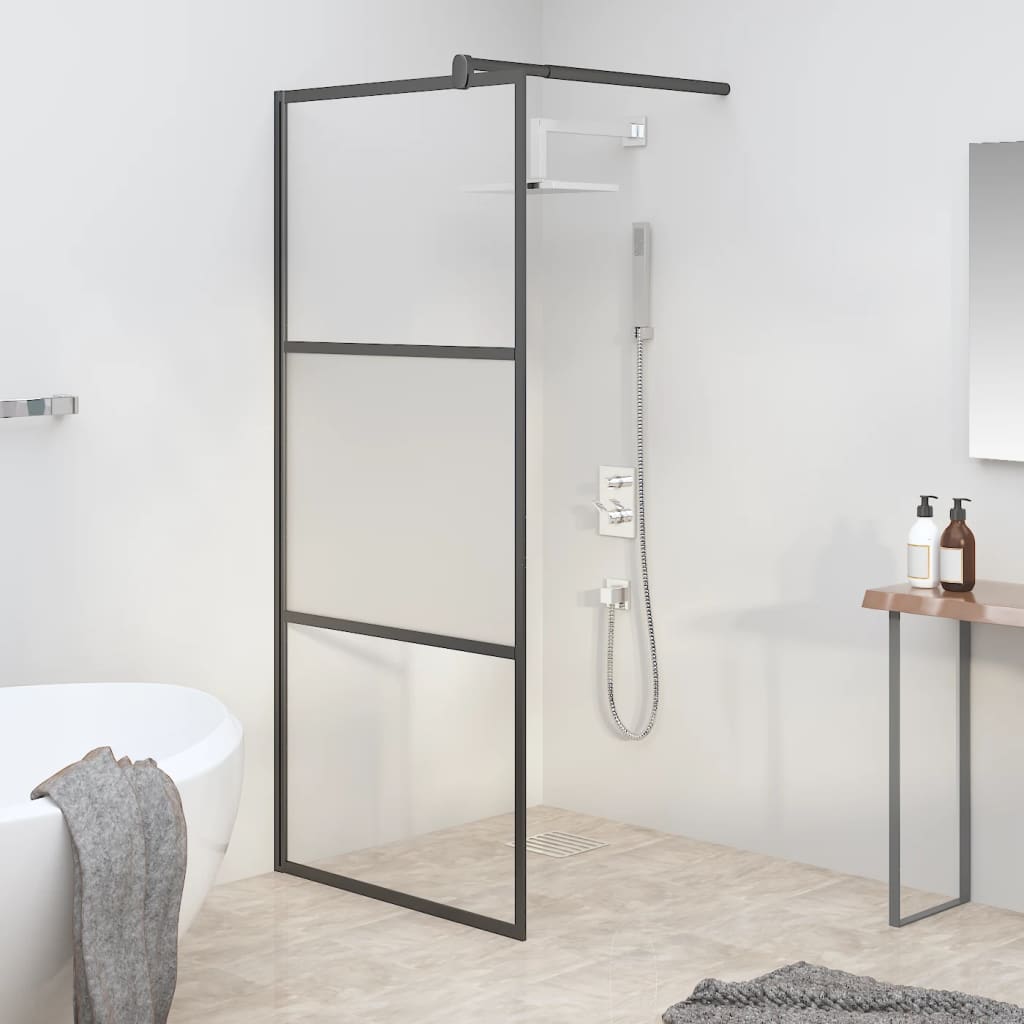 Vidaxl inloopdouchewand 80x195 cm halfmat esg-glas zwart
